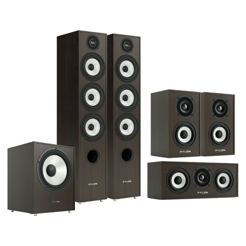 Kolumna głośnikowa PYLON AUDIO Pearl 27 Wenge (2 szt.) + Kolumny głośnikowe PYLON AUDIO Pearl Sat Wenge (2 szt.) + Głośnik centralny PYLON AUDIO Pearl Center Wenge (1 szt.) + Subwoofer PYLON AUDIO Pearl Sub Wenge
