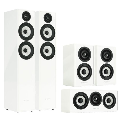 Kolumna głośnikowa PYLON AUDIO Pearl 25 Biały połysk (2 szt.) + Kolumny głośnikowe PYLON AUDIO Pearl Sat Biały HG (2 szt.) + Głośnik centralny PYLON AUDIO Pearl Center Biały połysk (1 szt.)