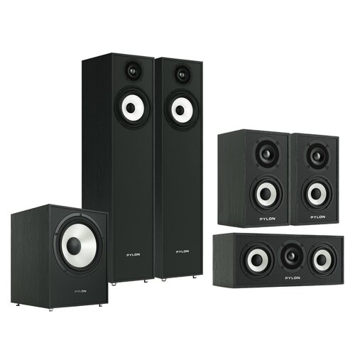 Kolumna głośnikowa PYLON AUDIO Pearl 20 Czarny (2 szt.) + Kolumny głośnikowe PYLON AUDIO Pearl Sat Czarny (2 szt.) + Głośnik centralny PYLON AUDIO Pearl Center Czarny jesion (1 szt.)