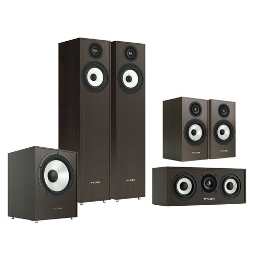 Kolumna głośnikowa PYLON AUDIO Pearl 20 Wenge (2 szt.) + Kolumny głośnikowe PYLON AUDIO Pearl Monitor Wenge (2 szt.) + Głośnik centralny PYLON AUDIO Pearl Center Wenge (1 szt.) + Subwoofer PYLON AUDIO Pearl Sub Wenge