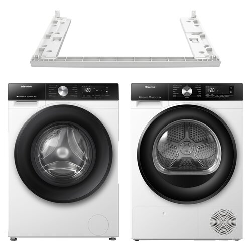 Pralka HISENSE WF3S8043BW3/PL Seria 3S 8kg 1400 obr Wi-Fi Connectlife Smart Wizzard Programy z parą + Suszarka HISENSE DH3S802BW3 PL + Łącznik HISENSE SKHDSNW