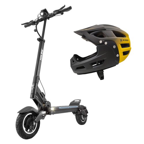 Hulajnoga elektryczna HILEY Tiger Max 45 km 600W Amortyzacja 10” Czarny + Kask rowerowy XRIDER XR00FH01 Czarno-żółty MTB (rozmiar L)