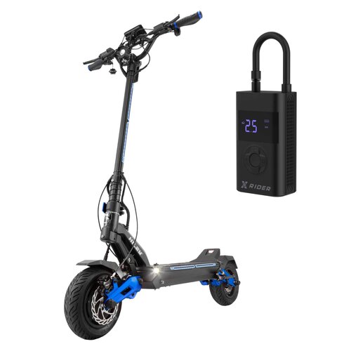 Hulajnoga elektryczna HILEY Tiger 10 V4 LR 90 km 2x1000W Amortyzacja 10" Czarno-niebieski + Pompka rowerowa XRIDER z funkcją powerbank XR00AP01