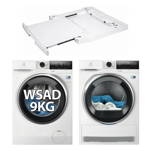 Pralka ELECTROLUX MEW3E9Y6P SensiCare 600 9kg 1400 obr + Suszarka ELECTROLUX DelicateCare 700 MEWD3E8E7P z pompą ciepła + Łącznik ELECTROLUX E1WYHSK1