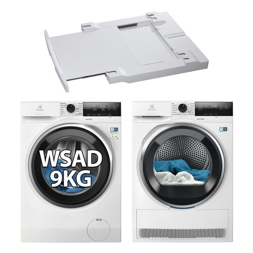 Pralka ELECTROLUX MEW3E9Y6P SensiCare 600 9kg 1400 obr + Suszarka ELECTROLUX DelicateCare 700 MEWD3E8E7P z pompą ciepła + Łącznik AEG A1WYHSK1