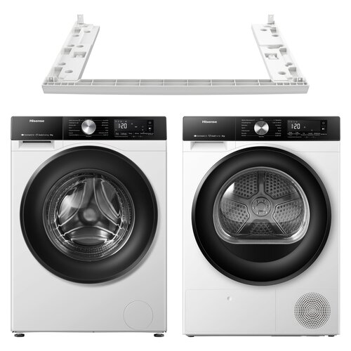 Pralka HISENSE WF3S8045BW3PL Seria 3S 8kg 1400 obr Wi-Fi Connectlife Autodozowanie Smart Wizzard Programy z parą + Suszarka HISENSE DH3S802BW3 PL + Łącznik HISENSE SKHDSNW