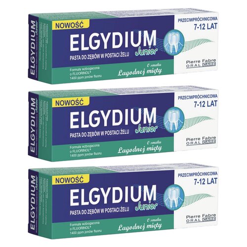 Pasta do zębów ELGYDIUM Junior Miętowa 3 x 50 ml