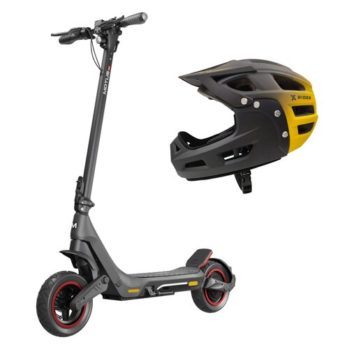 Hulajnoga elektryczna MOTUS Pro 10 Urban 60 km 500W Amortyzacja 10" Grafitowy + Kask rowerowy XRIDER XR00KFH01 Czarno-żółty MTB (rozmiar S)