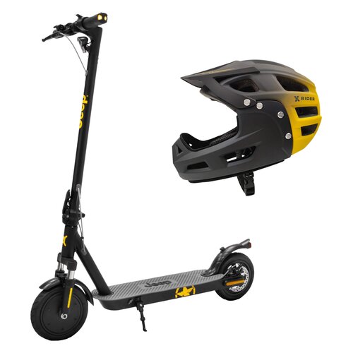Hulajnoga elektryczna JEEP Jaf SR Safe Rade 25km 350W Amortyzacja 8.5" Czarny + Kask rowerowy XRIDER XR00KFH01 Czarno-żółty MTB (rozmiar S)