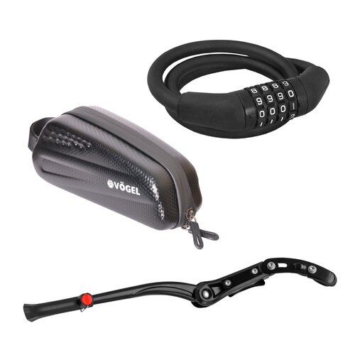 Torba rowerowa na ramę VÖGEL Carbon Eva + Zapięcie rowerowe VÖGEL VZP-008B Linka Czarny + Stopka do roweru VÖGEL VPD-220