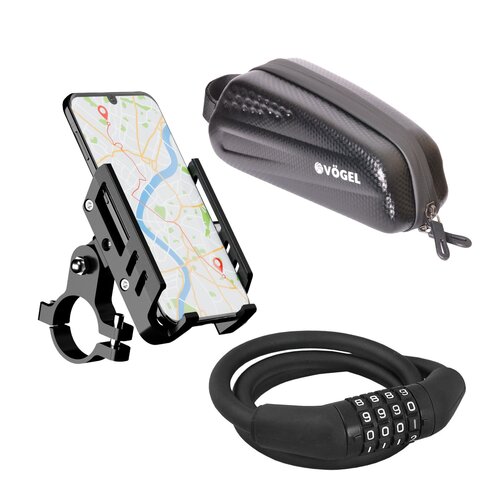 Torba rowerowa na ramę VÖGEL Carbon Eva + Zapięcie rowerowe VÖGEL VZP-008B Linka Czarny + Uchwyt na telefon do roweru VÖGEL VUC601