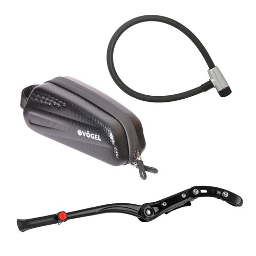 Torba rowerowa na ramę VÖGEL Carbon Eva + Zapięcie VÖGEL VZP-005B Linka + Stopka do roweru VÖGEL VPD-220
