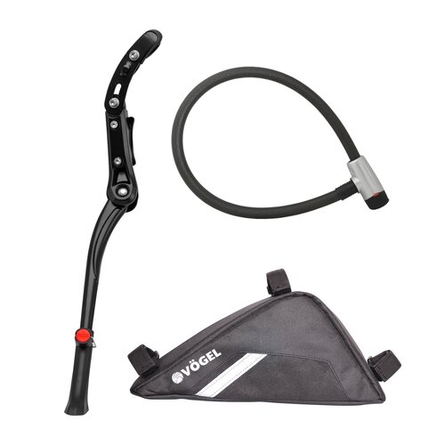 Torba rowerowa na ramę VÖGEL Trójkątna + Zapięcie VÖGEL VZP-005B Linka + Stopka do roweru VÖGEL VPD-220