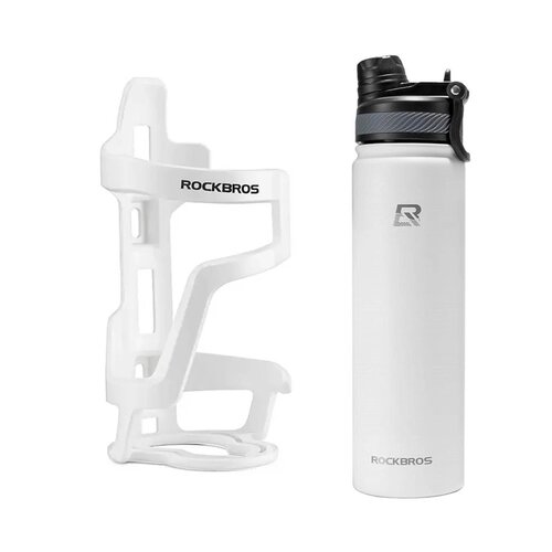 Koszyk na bidon ROCKBROS 31210012002 Biały + Bidon ROCKBROS 35210029006 620 ml Biały