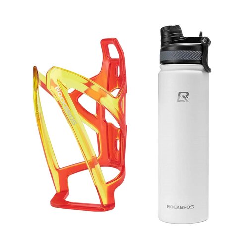 Koszyk na bidon ROCKBROS FK338 Czerwono-żółty + Bidon ROCKBROS 35210029006 620 ml Biały