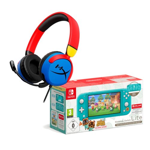 Konsola NINTENDO Switch Lite Turkusowa + Animal Crossing: New Horizons Gra NINTENDO SWITCH + NS Online 12 miesięcy + Słuchawki HYPERX Cloud Mini Nauszne Wielokolorowy