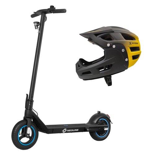 Hulajnoga elektryczna NEOLINE T24 Plus 55km 350W 10" 10.5" Czarny + Kask rowerowy XRIDER XR00FH01 Czarno-żółty MTB (rozmiar L)