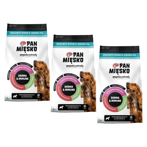 Karma dla psa PAN MIĘSKO Specjalne potrzeby Derma & Immune Chrupki M 3 x 3 kg