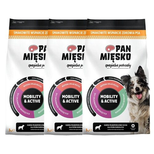 Karma dla psa PAN MIĘSKO Specjalne potrzeby Mobility & Active Chrupki M 3 x 3 kg