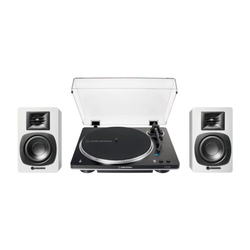 Zestaw Stereo Gramofon Audio-Technica A-T LP70XBT + Aktywne Kolumny Podstawkowe Audio-Technica A-T SP3 X CZARNY+BIAŁY