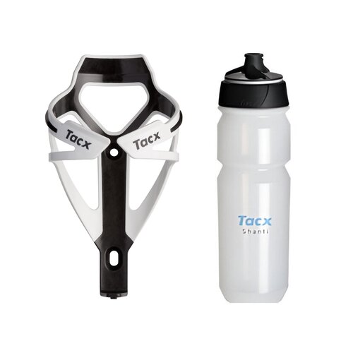 Koszyk na bidon GARMIN Tacx Deva Biały + Bidon GARMIN Tacx Shanti T5852 750 ml Przezroczysty