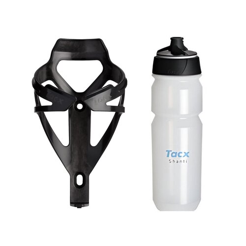 Koszyk na bidon GARMIN Tacx Deva Czarny mat + Bidon GARMIN Tacx Shanti T5852 750 ml Przezroczysty