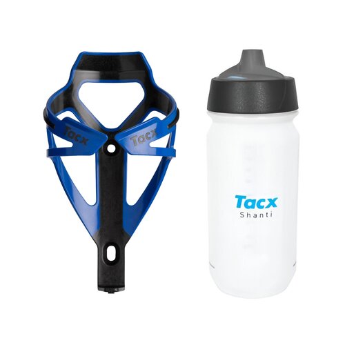 Koszyk na bidon GARMIN Tacx Deva Niebieski + Bidon GARMIN Tacx Shanti T5802 500 ml Przezroczysty