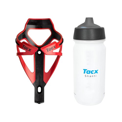 Koszyk na bidon GARMIN Tacx Deva Czerwony + Bidon GARMIN Tacx Shanti T5802 500 ml Przezroczysty