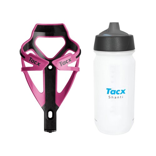 Koszyk na bidon GARMIN Tacx Deva Różowy + Bidon GARMIN Tacx Shanti T5802 500 ml Przezroczysty