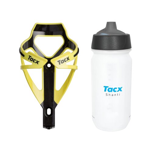 Koszyk na bidon GARMIN Tacx Deva Żółty + Bidon GARMIN Tacx Shanti T5802 500 ml Przezroczysty