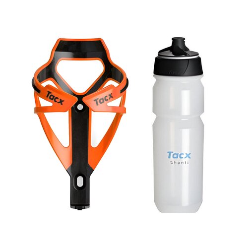 Koszyk na bidon GARMIN Tacx Deva Pomarańczowy + Bidon GARMIN Tacx Shanti T5852 750 ml Przezroczysty