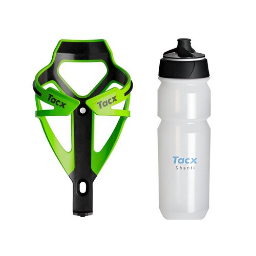 Koszyk na bidon GARMIN Tacx Deva Zielony + Bidon GARMIN Tacx Shanti T5852 750 ml Przezroczysty