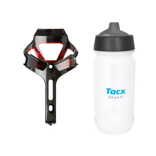 Koszyk na bidon GARMIN Tacx Ciro Czerwony + Bidon GARMIN Tacx Shanti T5802 500 ml Przezroczysty