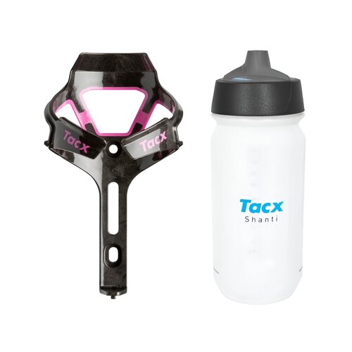 Koszyk na bidon GARMIN Tacx Ciro Różowy + Bidon GARMIN Tacx Shanti T5802 500 ml Przezroczysty