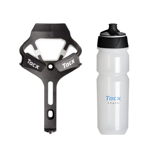 Koszyk na bidon GARMIN Tacx Ciro Biały mat + Bidon GARMIN Tacx Shanti T5852 750 ml Przezroczysty