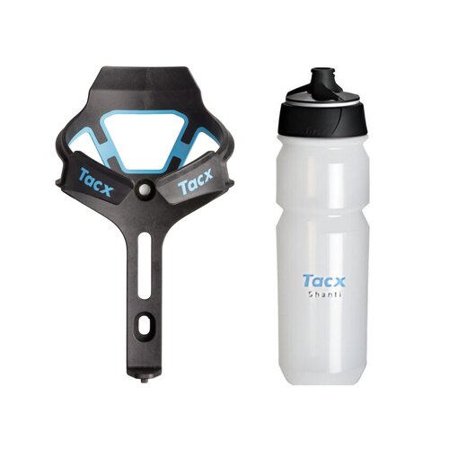 Koszyk na bidon GARMIN Tacx Ciro Jasnoniebieski mat + Bidon GARMIN Tacx Shanti T5852 750 ml Przezroczysty
