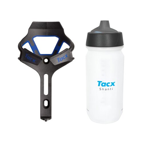Koszyk na bidon GARMIN Tacx Ciro Niebieski mat + Bidon GARMIN Tacx Shanti T5802 500 ml Przezroczysty