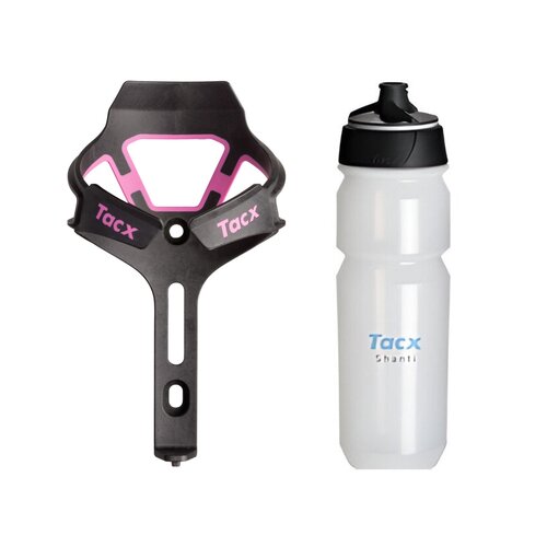 Koszyk na bidon GARMIN Tacx Ciro Różowy mat + Bidon GARMIN Tacx Shanti T5852 750 ml Przezroczysty