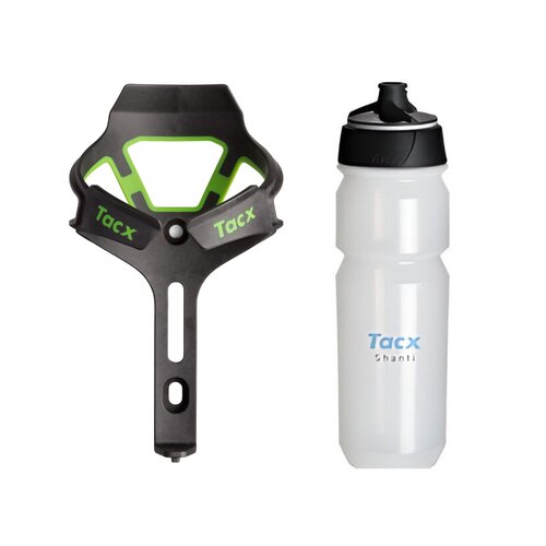 Koszyk na bidon GARMIN Tacx Ciro Zielony mat + Bidon GARMIN Tacx Shanti T5852 750 ml Przezroczysty