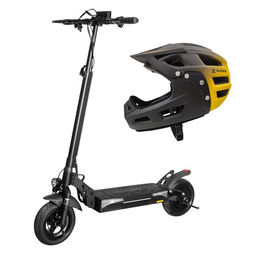 Hulajnoga elektryczna RUPTOR R1 Lite V2 10 60km 500W 10" Czarny + Kask rowerowy XRIDER XR00KFH01 Czarno-żółty MTB (rozmiar S)