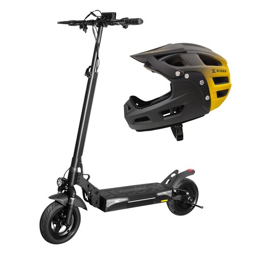 Hulajnoga elektryczna RUPTOR R1 V2 10 80 km 500W Amortyzacja 10" Czarny + Kask rowerowy XRIDER XR00KFH01 Czarno-żółty MTB (rozmiar S)