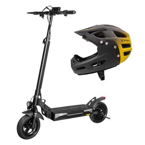 Hulajnoga elektryczna RUPTOR R1 V2 10 80 km 500W Amortyzacja 10" Czarny + Kask rowerowy XRIDER XR00FH01 Czarno-żółty MTB (rozmiar L)
