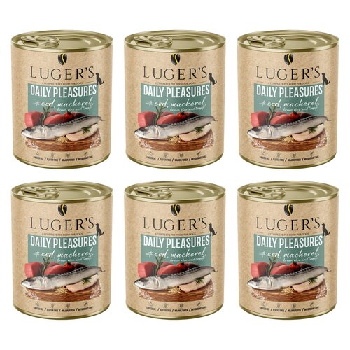 Karma dla psa LUGER'S Daily Pleasures z dorszem, makrelą, pomidorem i ryżem brązowym 6 x 800 g