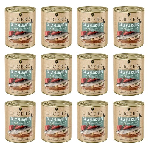 Karma dla psa LUGER'S Daily Pleasures z dorszem, makrelą, pomidorem i ryżem brązowym 12 x  800 g