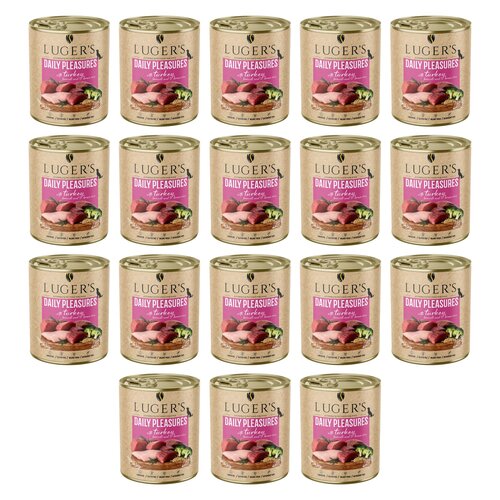 Karma dla psa LUGER'S Daily Pleasures z indykiem, brokułem i ryżem brązowym 18 x 800 g