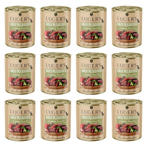 Karma dla psa LUGER'S Daily Pleasures z sercami gęsi, brokułami i zielonym groszkiem 12 x  800 g