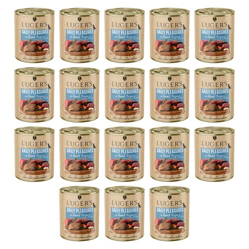 Karma dla psa LUGER'S Daily Pleasures z żołądkami jagnięcymi, marchewką i pietruszką 18 x 800 g
