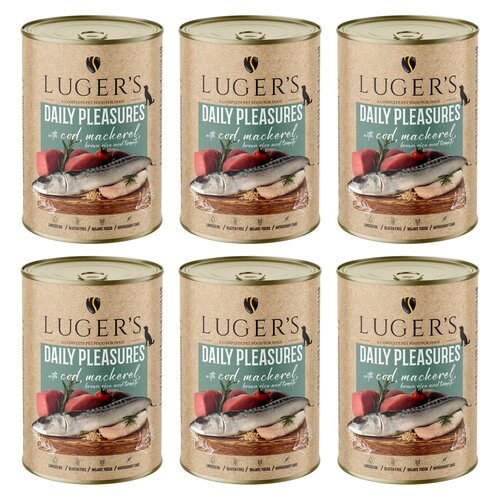 Karma dla psa LUGER'S Daily Pleasures z dorszem, makrelą, pomidorem i ryżem brązowym 6 x 400 g