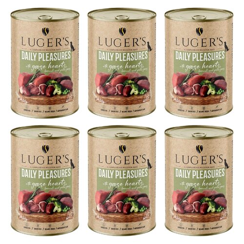 Karma dla psa LUGER'S Daily Pleasures Serca gęsi, brokuł i zielony groszek 6 x 400 g