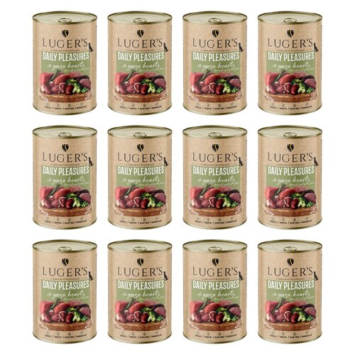 Karma dla psa LUGER'S Daily Pleasures Serca gęsi, brokuł i zielony groszek 12 x  400 g